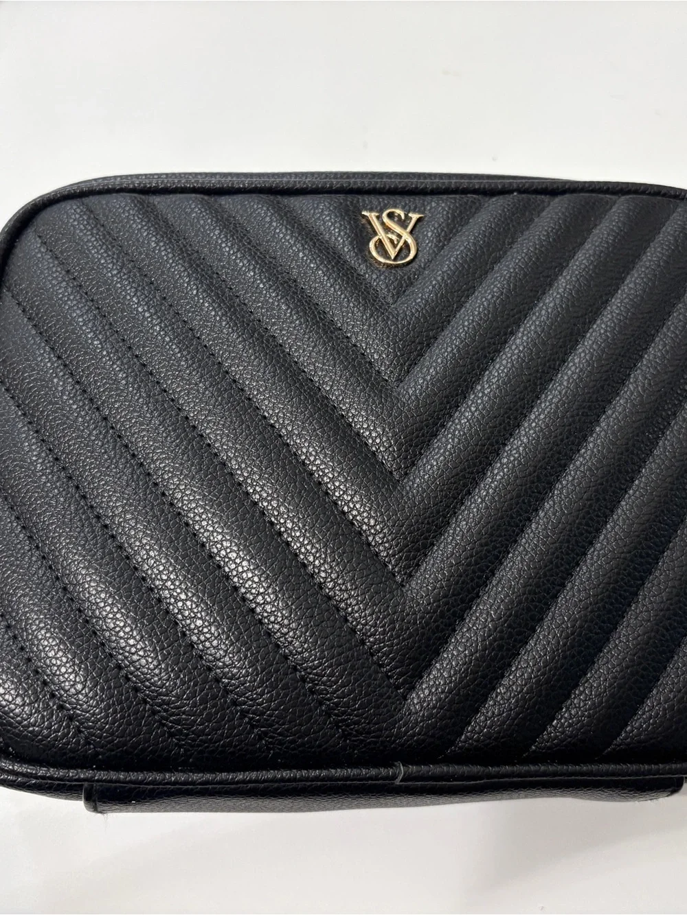 Victoria’s Secret Black Quilted Crossbody Bag with Gold Logo